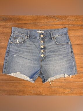 LOFT Light Blue High-Rise Button-Fly Denim Shorts